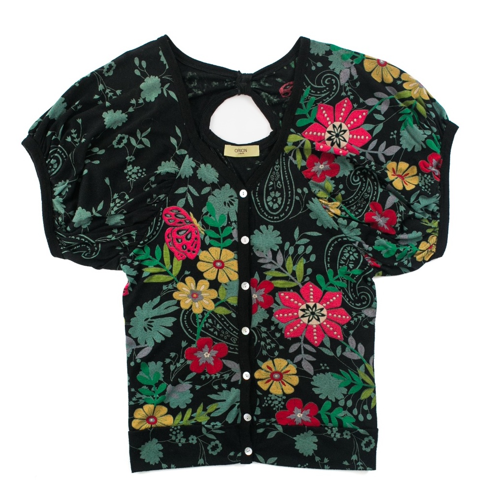 Orion London graphic cardigan with cut-out back detail size-xs/s